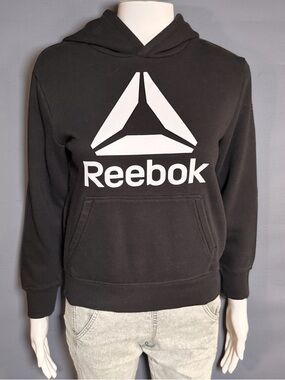 Boys - Reebok Logo Hoodie – Black Pullover Sweatshirt Youth Size M (8)